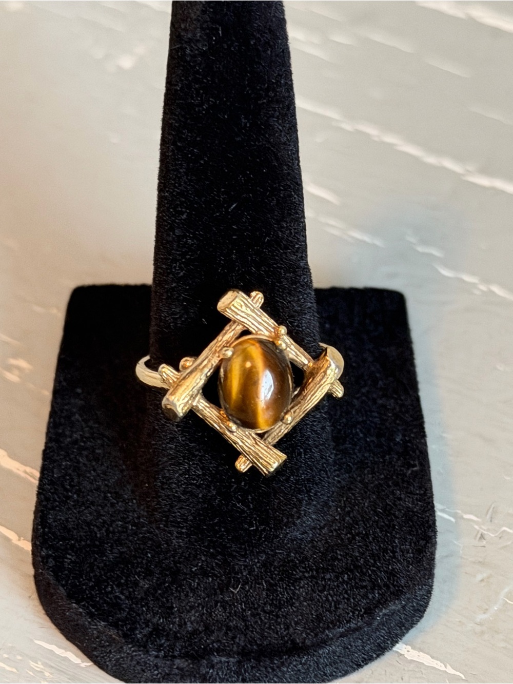 10k Gold filled Vintage Tiger's Eye Statement Ring - Women Jewelry